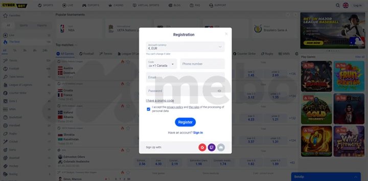 Cyber.Bet Registration Page